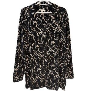 JM Collection Woman 2X Black Gold Sequin Blouse Plus Size Button Front Stretch